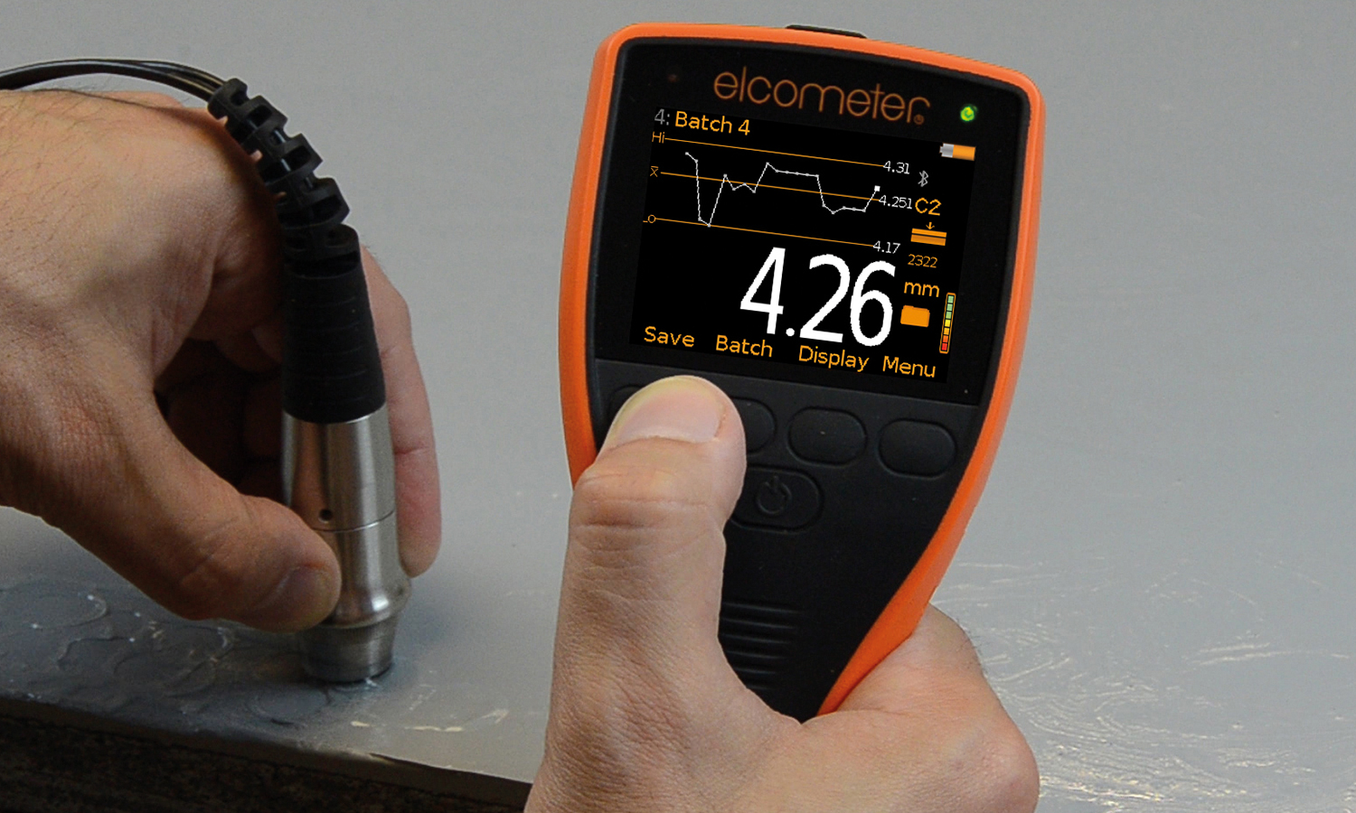 Elcometer 500 Concrete Coating Thickness Gauge taking readings